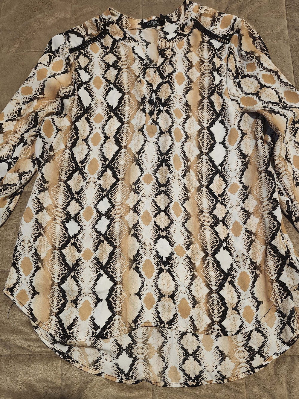 Quinn Snake-Print Button-Back Blouse - Tan/Black/White